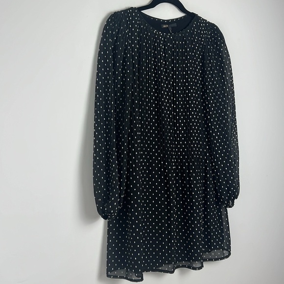 Maje Modern Pleated Allover Black & White Polka Dot Print Shift Mini Dress Small - Picture 7 of 11